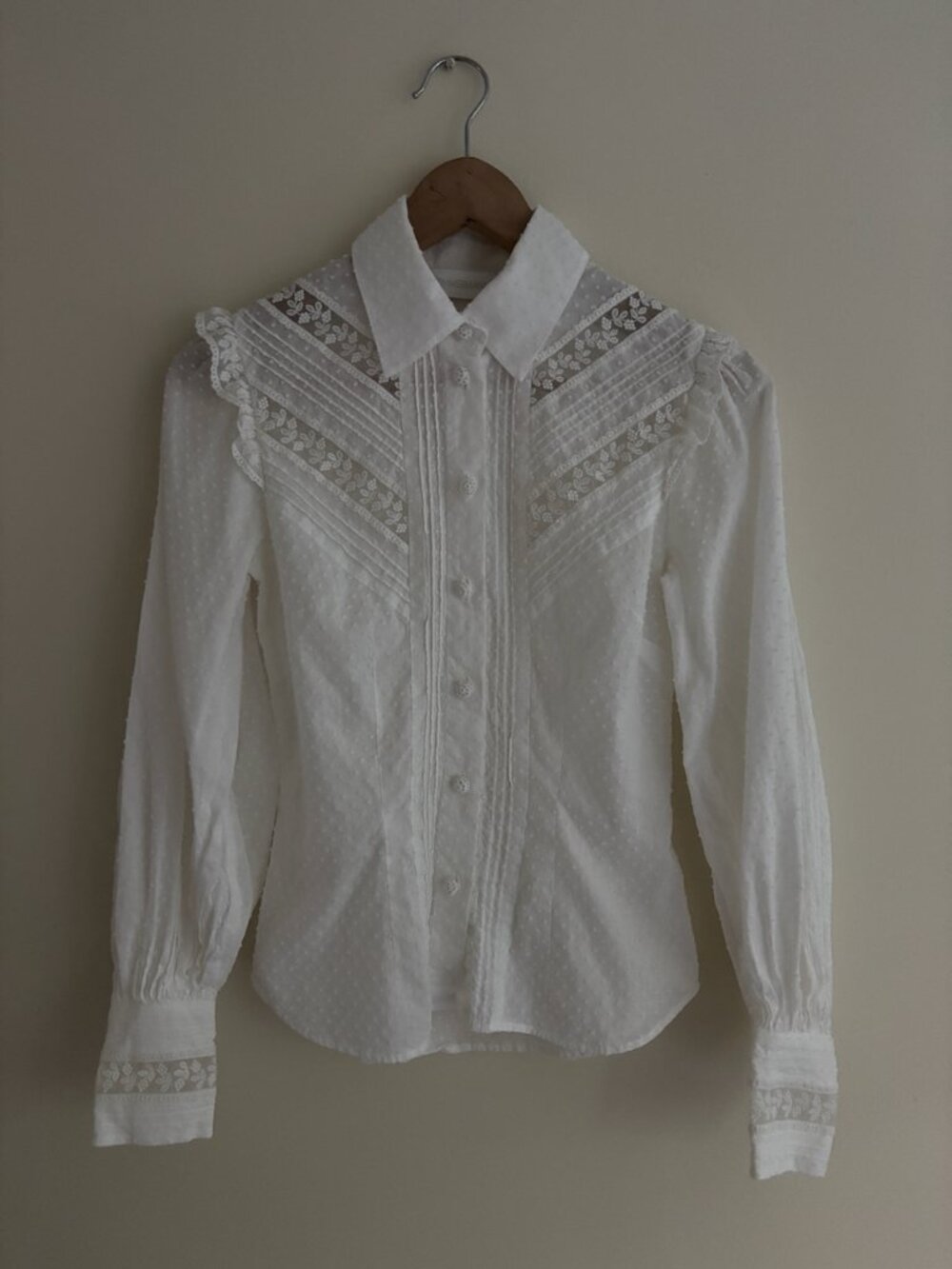 Zimmermann White Eyelet Button-Front Blouse, size 0